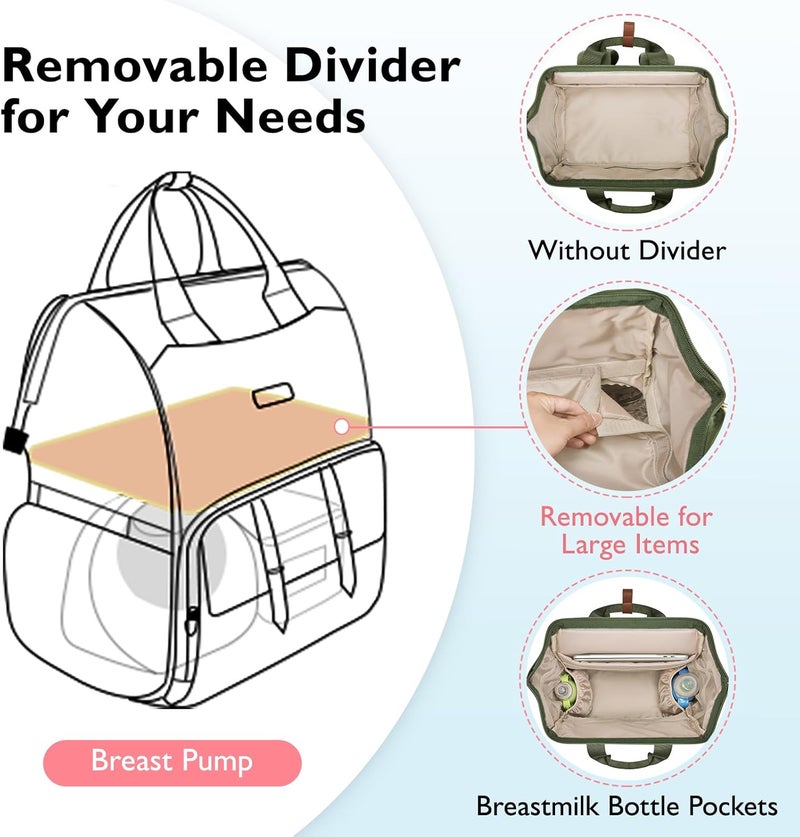 MOMMORE Breast Pump Backpack for Spectra S1,S2 Medela Large Diaper Backpack for Working Moms with 15.6 inch Laptop Sleeve, Green - Image 2